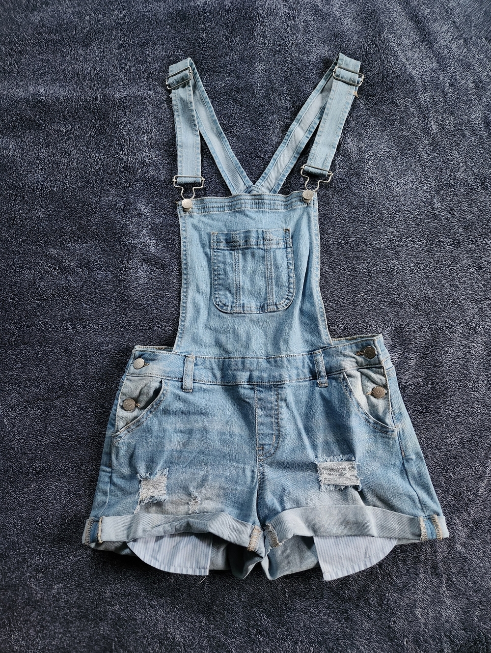 Wax Jean Light Blue Denim Short Overalls for Women